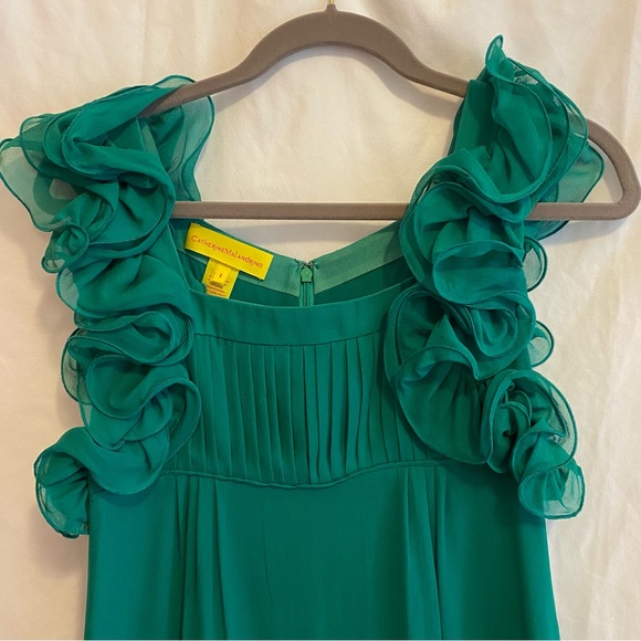 Catherine Malandrino Green Sheath Dress, Sleeveless Silk crepe lined, Size 2 - Picture 4 of 10